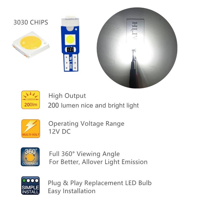 WLJH 6Pack White Dash Lights PC74 Twist Locket Socket Wedge T5 LED Bulb 37 74 2721 3030SMD Dashboard Instrument Cluster Bulbs,Plug and Play - Image 5